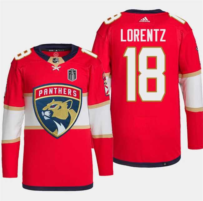 Mens Florida Panthers #18 Steven Lorentz Red 2024 Stanley Cup Final Patch Stitched Jersey Dzhi